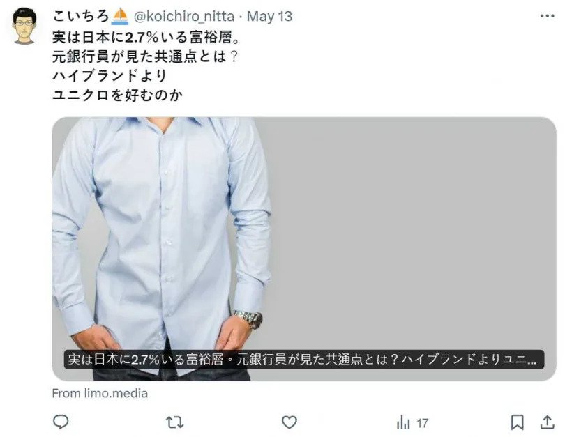 有近半數有錢人最愛的品牌卻是平價的「Uniqlo」。(圖/翻攝自X)
